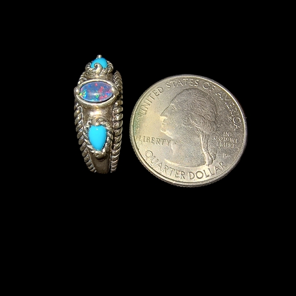 Carolyn Pollack Turquoise, Opal, & Sterling Silver Ring Size 9 3/4 - Picture 5 of 10